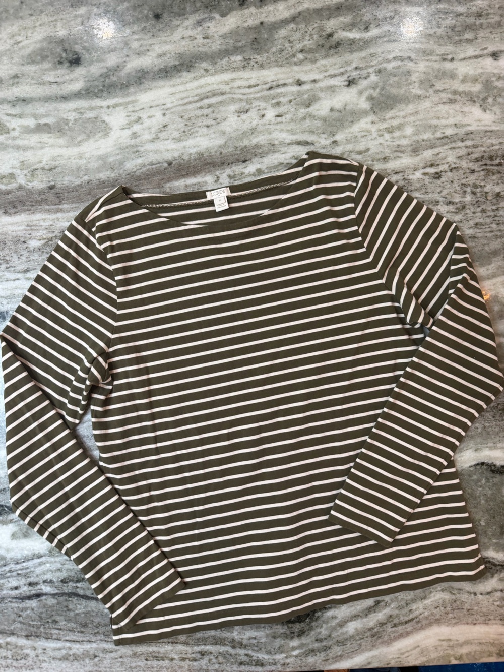 J. Crew Olive and White Striped Long-Sleeve Tee 100% Cotton